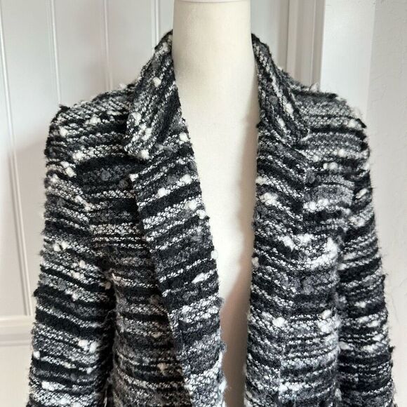 Drew Anthropologie Blazer Coat Womens M Black Tweed Wool Blend Made in USA - Picture 3 of 8